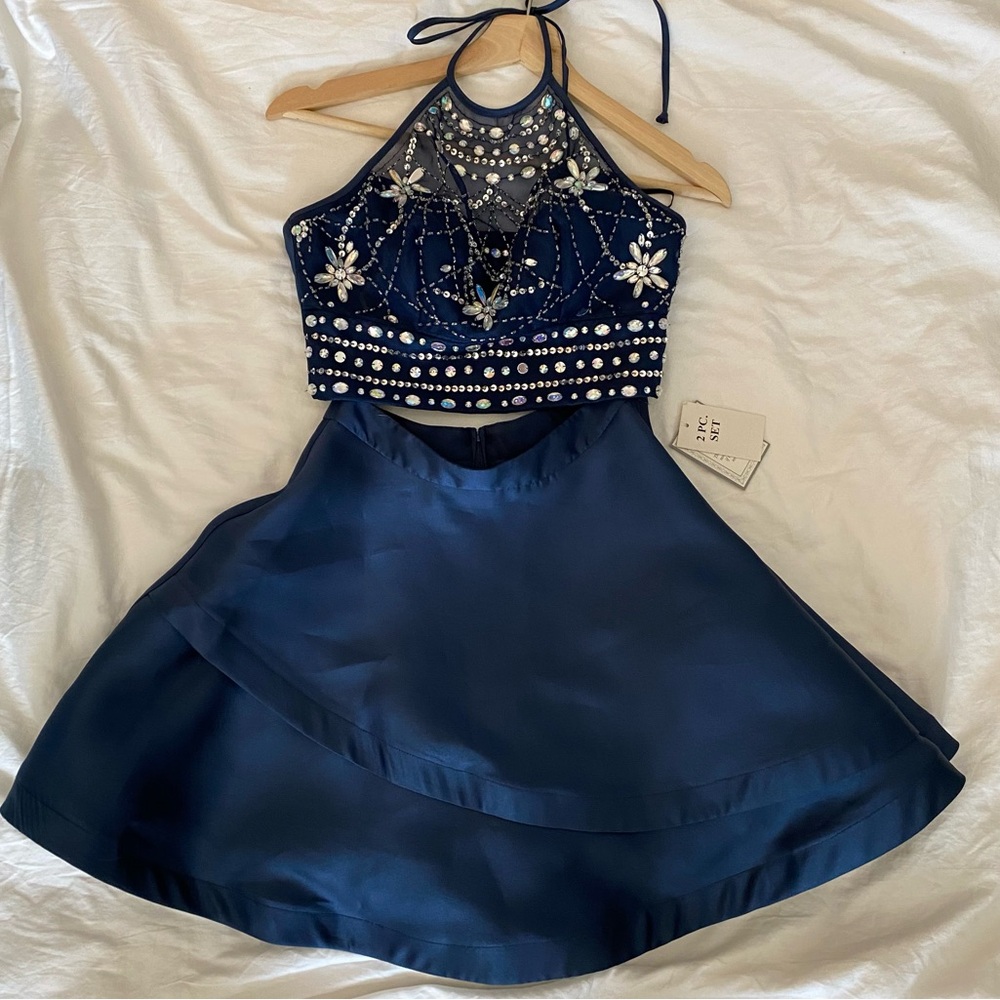 B Darlin Prom special occasion Midnight Blue sequen Two-Piece